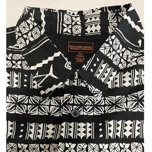 Boulder Creek Men's Button‎ Up Short Sleeve Shirt Black And White Size XL Tall
